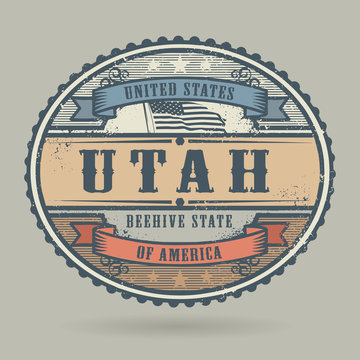 Vintage stamp with the text United States of America, Utah
