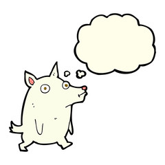 cartoon funny little dog with thought bubble