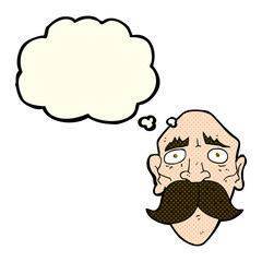 cartoon sad old man with thought bubble