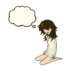 cartoon pretty girl with thought bubble