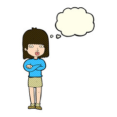 cartoon impatient woman with thought bubble