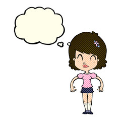cartoon happy pretty woman  with thought bubble