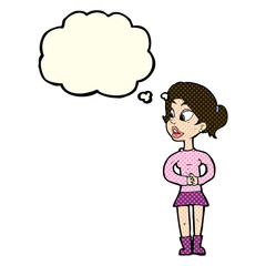 cartoon girl talking with thought bubble
