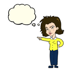 cartoon woman pointing with thought bubble