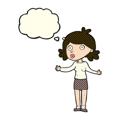 cartoon confused woman with thought bubble