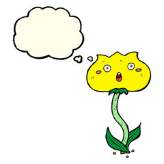 cartoon shocked flower with thought bubble