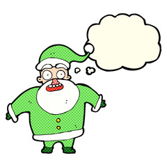 cartoon shocked santa claus with thought bubble