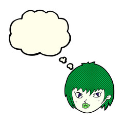 cartoon vampire girl face with thought bubble