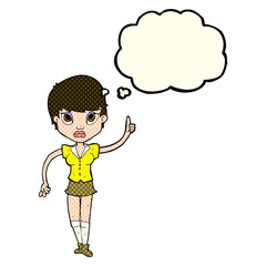 cartoon pretty woman with idea with thought bubble