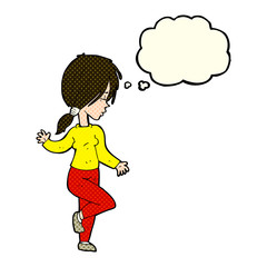 cartoon girl dancing with thought bubble