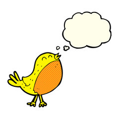 cartoon singing bird with thought bubble