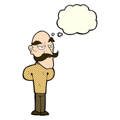 cartoon old man with mustache with thought bubble