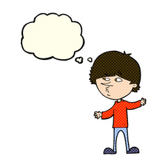 cartoon curious man with thought bubble