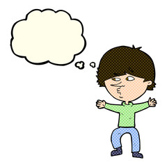 cartoon suspicious man with thought bubble