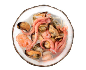 Seafood in glass plate
