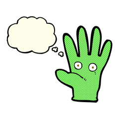 cartoon hand with eyes with thought bubble