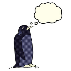 cartoon penguin with thought bubble