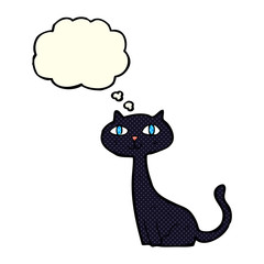 cartoon black cat with thought bubble