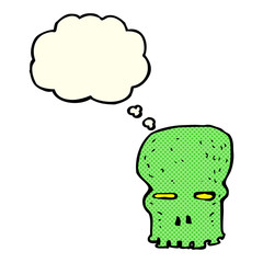 cartoon spooky skull with thought bubble