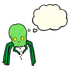 cartoon spooky skull spider with thought bubble