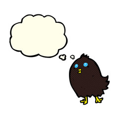 cartoon spooky black bird with thought bubble