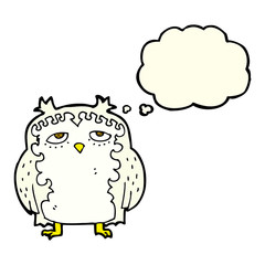 cartoon wise old owl with thought bubble