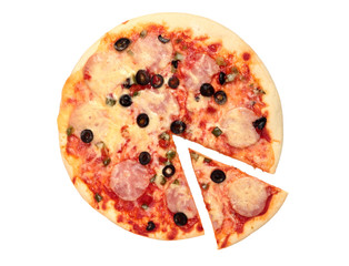 Pizza with ham and olives