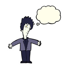 cartoon vampire man with thought bubble