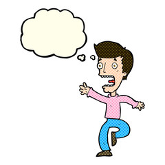 cartoon terrified man with thought bubble