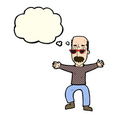 cartoon old man waving arms with thought bubble