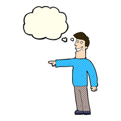 cartoon pointing man with thought bubble