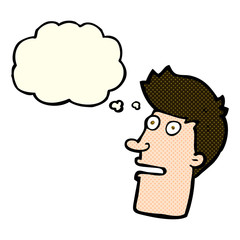 cartoon shocked male face with thought bubble