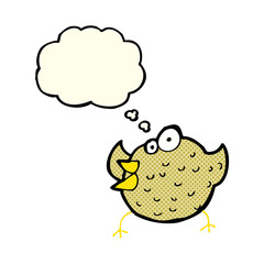 cartoon happy bird with thought bubble