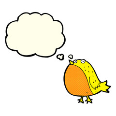 cartoon fat bird with thought bubble