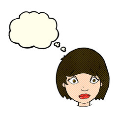 cartoon worried female face with thought bubble