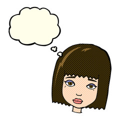 cartoon female face with thought bubble