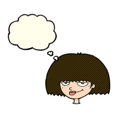 cartoon mean female face with thought bubble