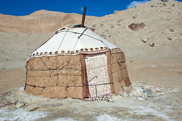 Kyrgyz traditional jurt seen in Karakol Lake, Xinjiang Province, China