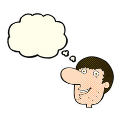 cartoon happy male face with thought bubble