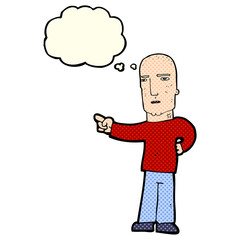 cartoon tough guy pointing with thought bubble