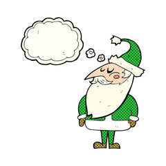 cartoon santa claus with thought bubble