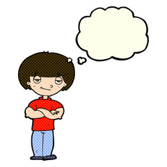 cartoon smug looking man with thought bubble