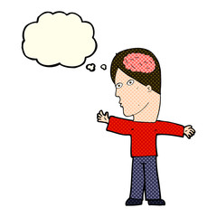 Fototapeta premium cartoon man with brain with thought bubble