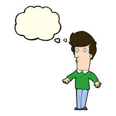 cartoon startled man with thought bubble