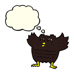 cartoon black bird with thought bubble