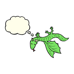 cartoon little dragon with thought bubble