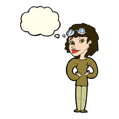 cartoon aviator woman with thought bubble