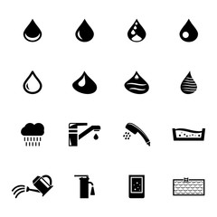 Vector black water icons set on white bagckground