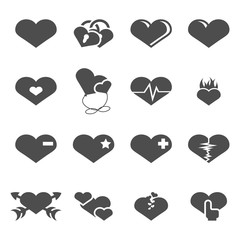 Vector grey hearts icons set on white background