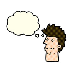 cartoon stressed out face with thought bubble